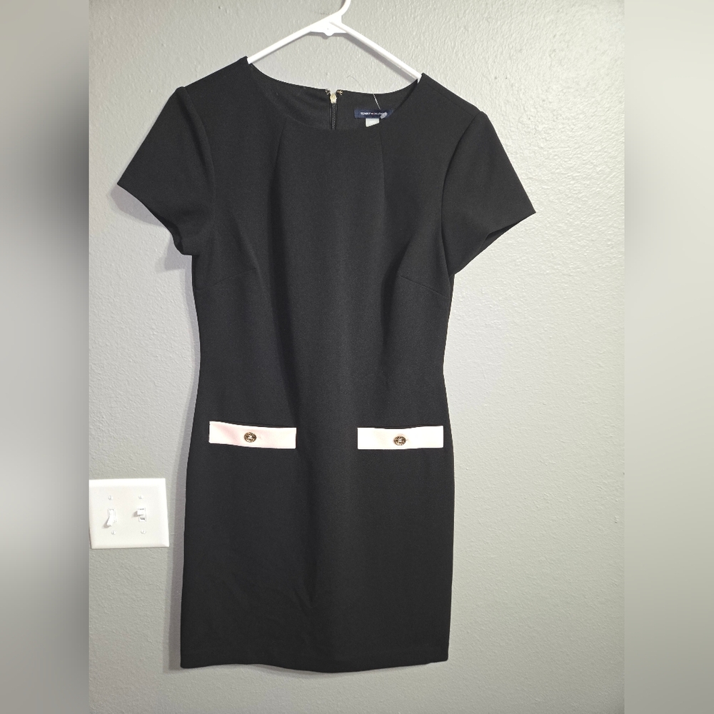 Tommy Hilfiger Black Midi Dress with White Accents
